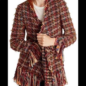 Zara black tweed fringe blazer/cardigan